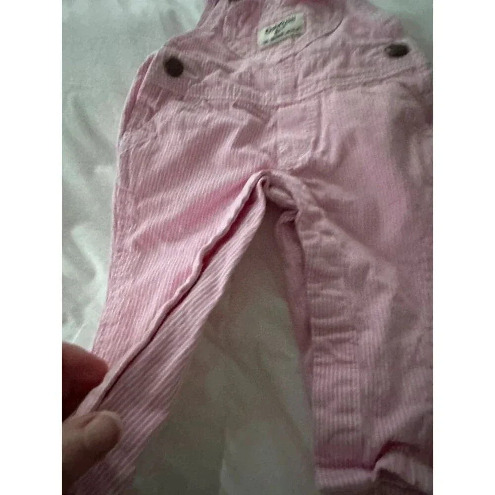 Vintage OshKosh B'gosh Pink Striped Heart Pocket Overalls 3m